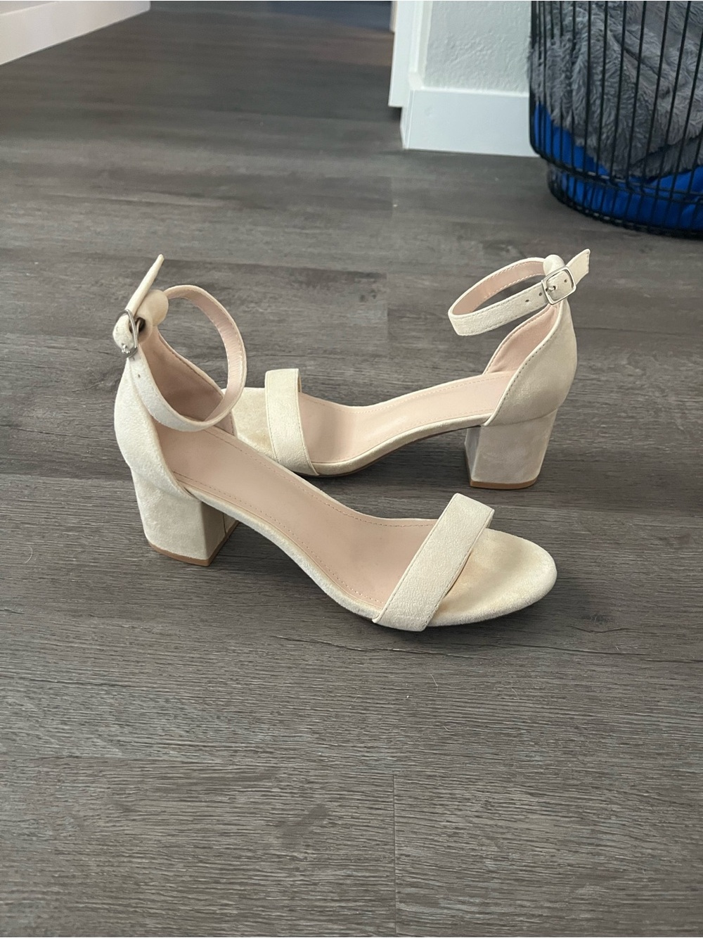 Azazie Cream Ankle-Strap Block Heel Sandals